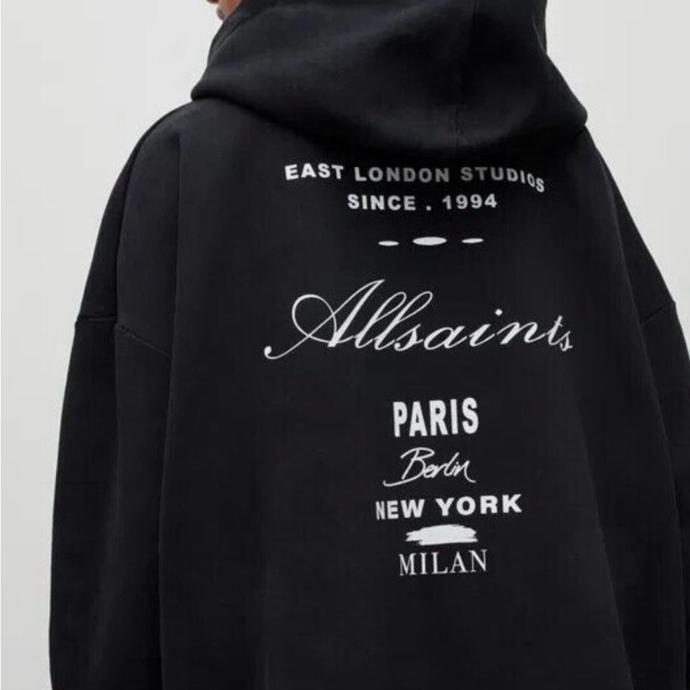 All Saints Black Graphic Hoodie